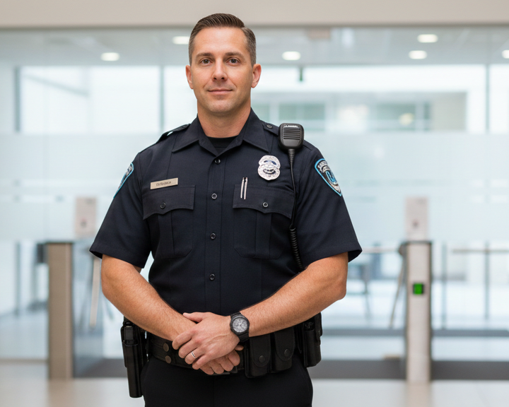 Professional Bay Area security guard protecting a commercial property
