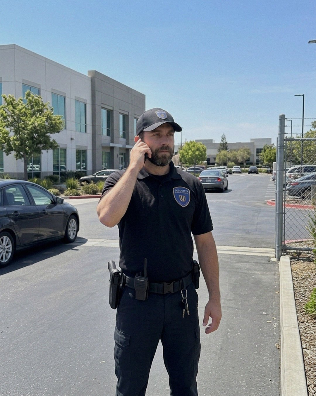Visible armed security personnel providing property protection in Los Angeles